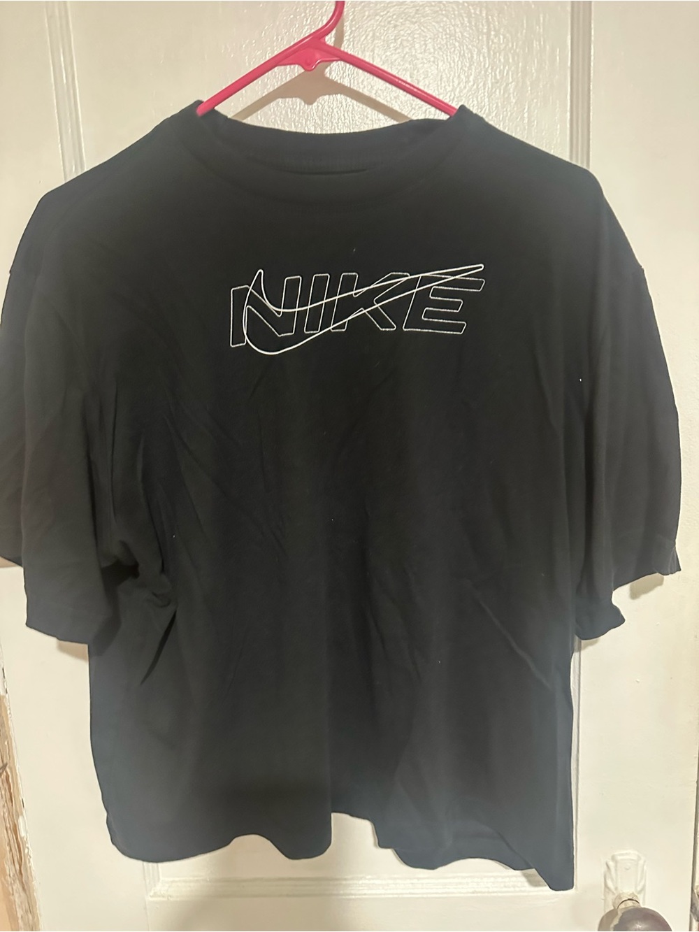 Nike Black Tee with White Swoosh and Text Cropped